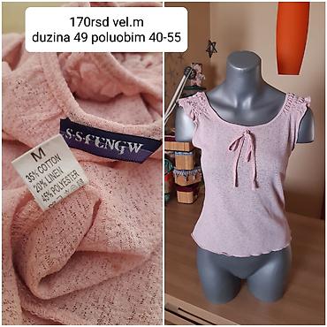 roze stvari: Roze ženska majica bez rukava sa mašnicom napred i blagim talasastim — 1