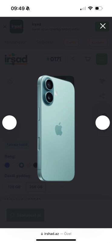 Apple iPhone: IPhone 16, 256 GB, Mavi, Zəmanət, Barmaq izi, Face ID