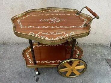 RS - Antique Drinks Carts: Stilska barska kolica za piće - intarzija - MOGUĆ PREVOZ U dobrom — 12
