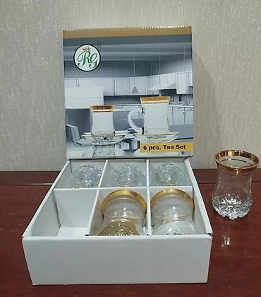 Qab-qacaq və mətbəx ləvazimatları: Çay dəsti, rəng - Qızılı, Şüşə, 6 nəfərlik — 3