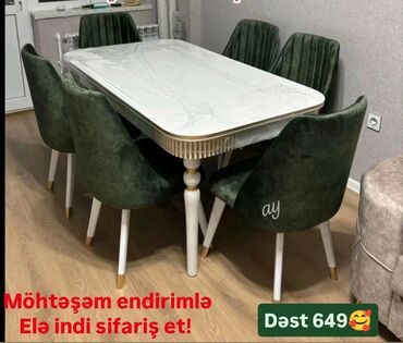 Masa və oturacaq dəstləri: Mətbəx üçün, Açılmayan, Dördbucaq masa, 6 stul