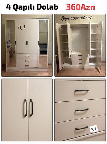 4 qapılı geyim dolabı - Ölçü: 200 × 160 × 47 sm - Rəng: açıq