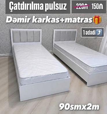Tək nəfərlik çarpayı – 90 sm x 2 m - Dəmir karkaslı möhkəm