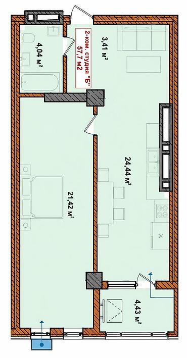продаю под выкуп: 2 комнаты, 58 м², Джал-15 Элитка, 8 этаж, ПСО (под самоотделку) — 3