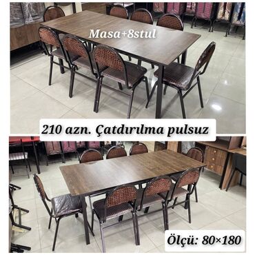 TV altlığı: Restoran, kafe, bağ, mətbəx və s üçün masa destleri Masa + 8 Stul 210