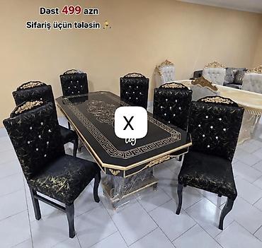 bar stolu: Klassik üslubda yemək otağı dəsti - Dəst: 1 ədəd düzbucaqlı stol + 6 — 1