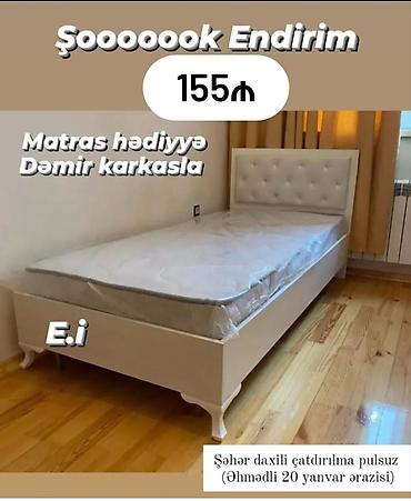 Ağ rəngdə tək nəfərlik çarpayı - Zərif düyməli başlıqla - Dəmir