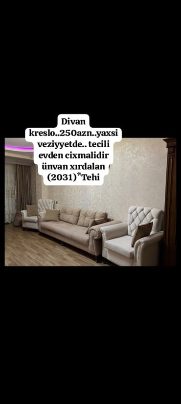 ag tut: Divan kreslo. 250azn. yaxsi veziyyetde. tecili evden cixmalidir ünvan