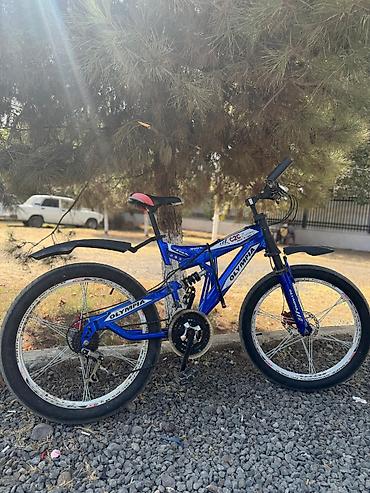 velosiped motoru elektrikli: Olympia dağ velosipedi - Rəng: mavi, loqotip və dekorativ yazılarla - — 1