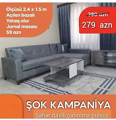 Künc divan dəsti – ŞOK KAMPANIYA - Ölçü: 2.4 x 1.5 m - Açılan, bazalı
