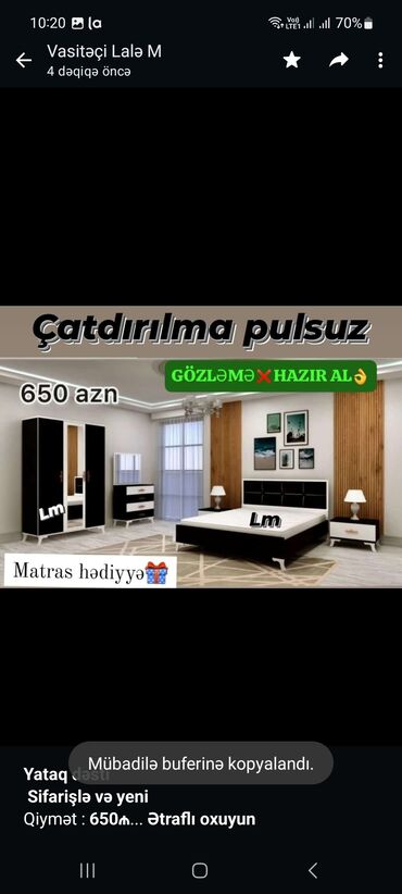 delloro mebel yataq destleri qiymetleri: *Yataq dəsti* *Sifarişlə və yeni* Qiymət : *650₼* Dəstə daxildir