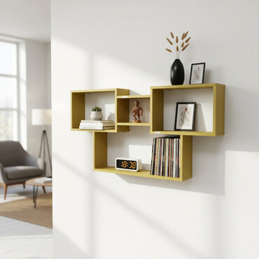 настенные полочки: Полка навесная P002B (Винил желтый) Большая и стильная настенная полка