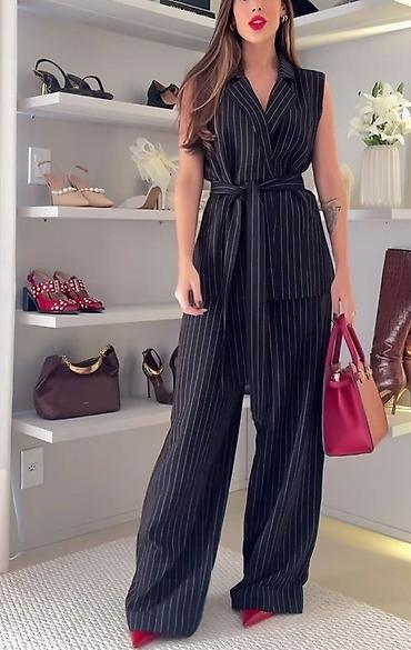 Kompleti: 🔥Ženski dvodelni komplet – prugasti sako bez rukava i široke pantalone — 5