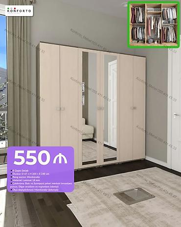- 6 qapılı geyim dolabı - Ölçü: D 47 × H 200 × E 240 sm - Material: 18