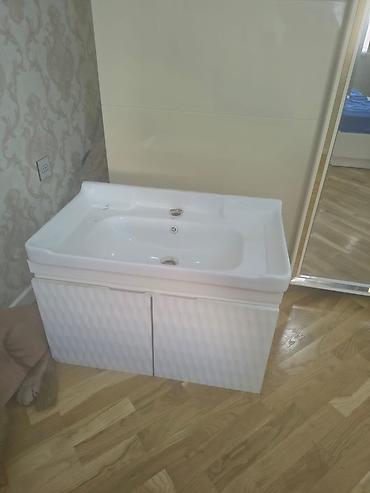 шкаф в ванную: Hamam üçün lavabo və şkaf dəsti - Rəng: ağ - Üst hissə: keramika — 4