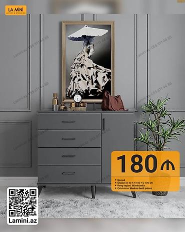 Komodlar: - Məhsul: Komod - Ölçülər: Dərinlik 40 sm × Hündürlük 100 sm × Uzunluq — 1