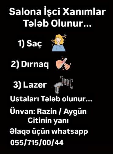 Marketinq, Reklam və PR: Dırnaq ustası tələb olunur, Yerin icarəsi, 1-2 illik təcrübə