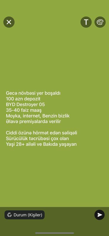 Taksi, logistika, çatdırılma: Taksi sürücüsü tələb olunur, Nəqliyyat vasitəsi verilir, Həftəlik ödəniş, 6 ildən artıq təcrübə