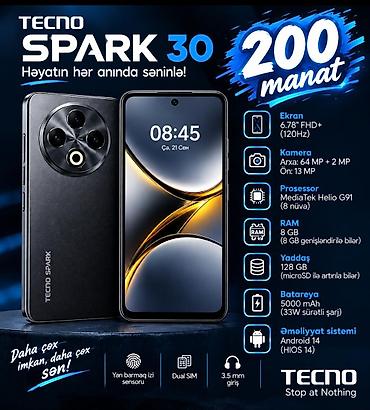 poco x7 pro qiymeti azerbaycan: Tecno Spark 30, 128 GB, rəng - Qara, İki sim kartlı — 1