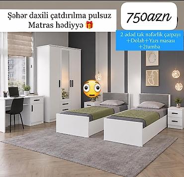yataq mebeli sifarişi: Uşaq/yeniyetmə otağı üçün ağ rəngdə müasir mebel dəsti. Dəst tərkibi — 2