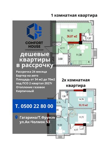 аренда квартир с последующим выкупом без первоначального взноса: 1 комната, 36 м², Элитка, 2 этаж, ПСО (под самоотделку)