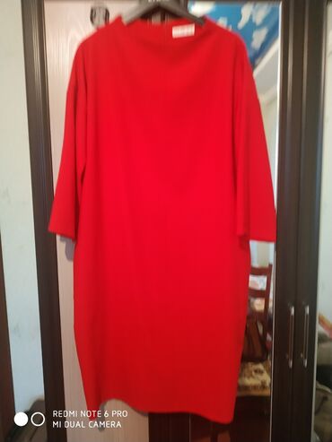 платье красное: Повседневное платье, Турция, Осень-весна, Короткая модель, Прямое, 4XL (EU 48)