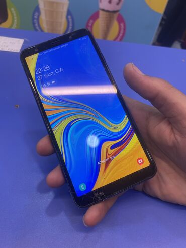 телефон флай ff281: Samsung Galaxy A7 2018, 64 ГБ, цвет - Синий, Сенсорный, Отпечаток пальца, Две SIM карты