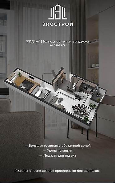 квартира подсление: 2 комнаты, 79 м², Элитка, 3 этаж, ПСО (под самоотделку) — 7