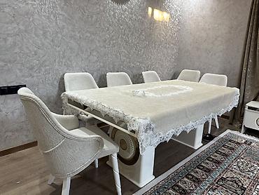 Qonaq otağı dəstləri: Zövqlü interyer üçün ağ rəngdə mebel dəsti - Yemək masası və 8 ədəd — 1