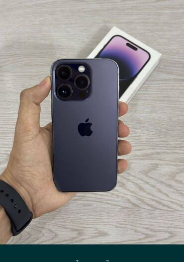 защищенные мобильные телефоны: IPhone 14 Pro, Колдонулган, 256 ГБ, Deep Purple, Кабель, Куту, 98 %