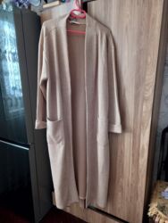 uzun jaketlər: Neytral bej rəngdə uzun kardiqan - Model: uzun, açıq önlü kardiqan