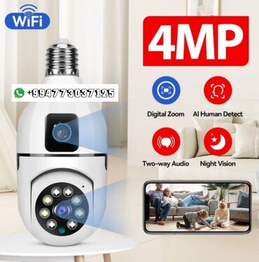 mini camera 69 azn: V380 PRO Camera Lampa E27 Duall lens PTZ 4MP yüksek keyfiyetli ürün