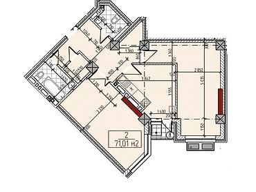 11: 2 комнаты, 71 м², Джал-15 Элитка, 11 этаж, ПСО (под самоотделку) — 2