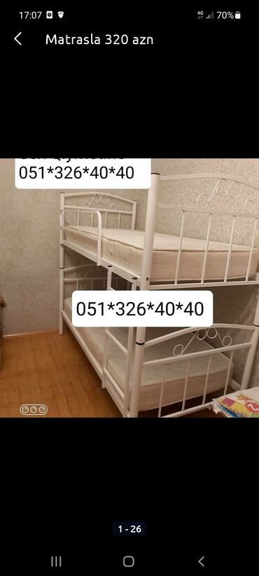 İkimərtəbəli uşaq çarpayıları: Oğlan və qız üçün, Yeni, Çarpayı, Matras ilə, Siyirməsiz — 8