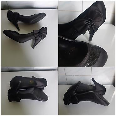 asos obuca: Elegantne crne satenske salonke sa ukrasnom mašnom i perlama — 4