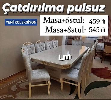 plastmas stul: Qonaq otağı üçün, Yeni, Açılmayan, Dördbucaq masa, 6 stul — 1