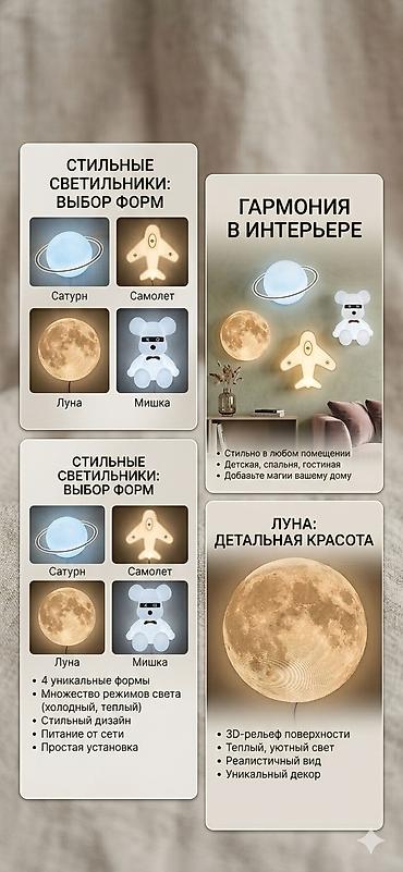 настенные светильники: Настенные светильники-декор с выбором форм: - Сатурн/Планета - Самолёт — 1