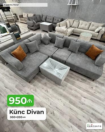 Диваны: Künc Divan – 300×200 sm - Müasir dizaynlı, L‑şəkilli künc divan - — 1