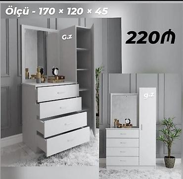 güzgülü komod: Ağ rəngdə çoxfunksiyalı makiyaj/komod dəsti - Ölçü: 170 × 120 × 45 sm — 1