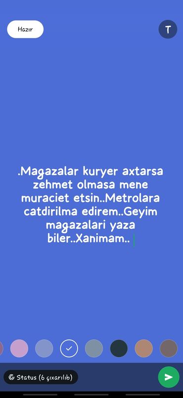 Sürücü-ekspeditorlar: .Magazalar kuryer axtarsa zehmet olmasa mene muraciet etsin. Metrolara