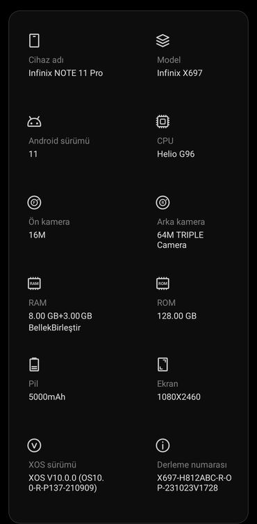 samsung note 10 plus ekran: Infinix Note 11 Pro, 128 GB, rəng - Boz