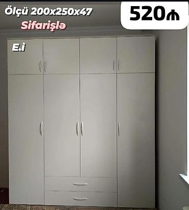siyirme: Ağ rəngdə çoxbölməli garderob şkafı – sifarişlə. Ölçü: 200×250×47 sm — 1
