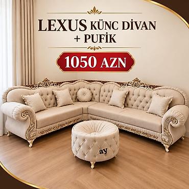 LEXUS künc divan + pufik - Klassik-lüks dizayn: oyma qızılı dekor