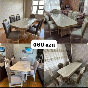 Masa və oturacaq dəstləri: Qonaq otağı üçün, Yeni, Açılan, Dördbucaq masa, 6 stul