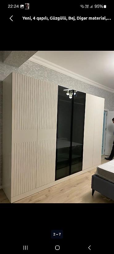 ayna qapi: Yeni, 6 qapı, Güzgülü, Bej, Kupe, Düz dolab — 2