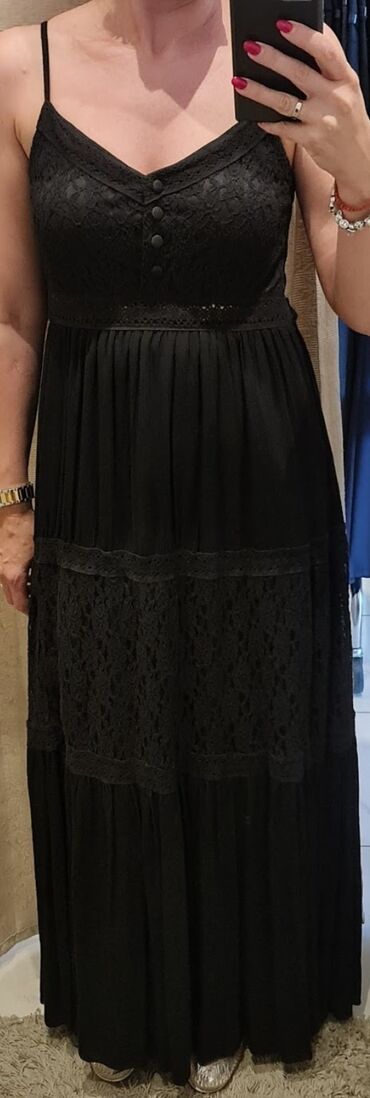 haljina poliestet duga: S (EU 36), bоја - Crna, Drugi stil, Na bretele