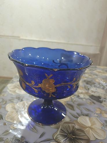 meyve qabl: Kobalt-mavi şüşədən ayaqlı meyvə qabı,(çexiya) - Material: qalın — 4