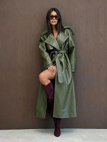 balmain cizme: Fa, Dugački ženski kožni treč kaput sa pojasom - Kroj: klasičan — 4
