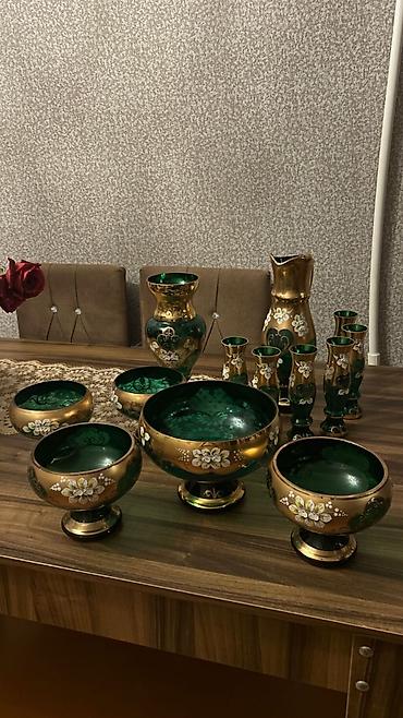 nabor dəsti: Böhm üslubunda şüşə-servis dəsti - Rəng: zümrüd-yaşıl içlik və qızılı — 1