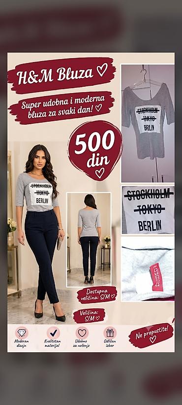 H&M ženska bluza - Model: siva bluza sa polukružnim izrezom i